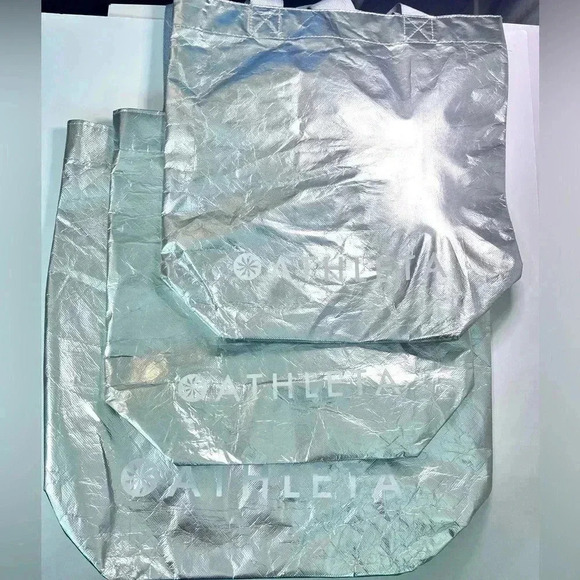 Athleta Handbags - Athleta Silver Reusable Shopping Grocery Bags Lot of 3
